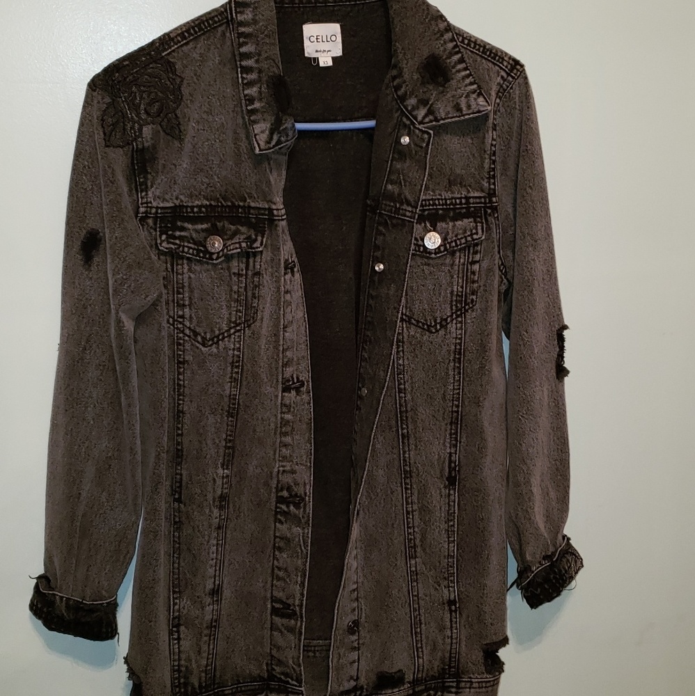 Oversized Distressed black denim jacket